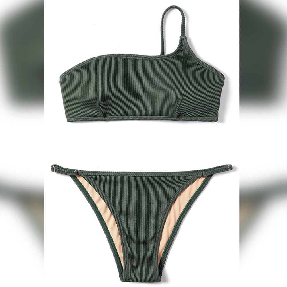 One shoulder ribbed bikini